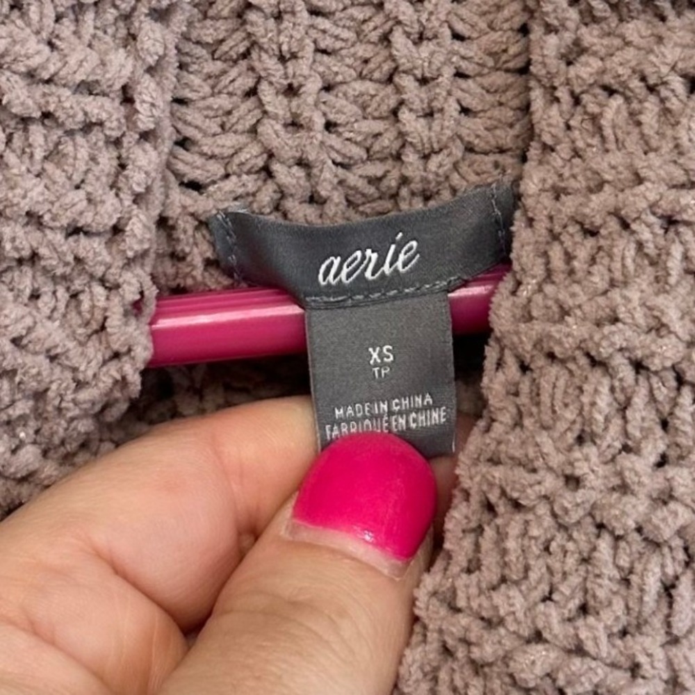 Aerie Oversized Chenille‎ Sweater Beige Slouchy Funnel Mock Neck Size XS Cozy - Picture 3 of 7